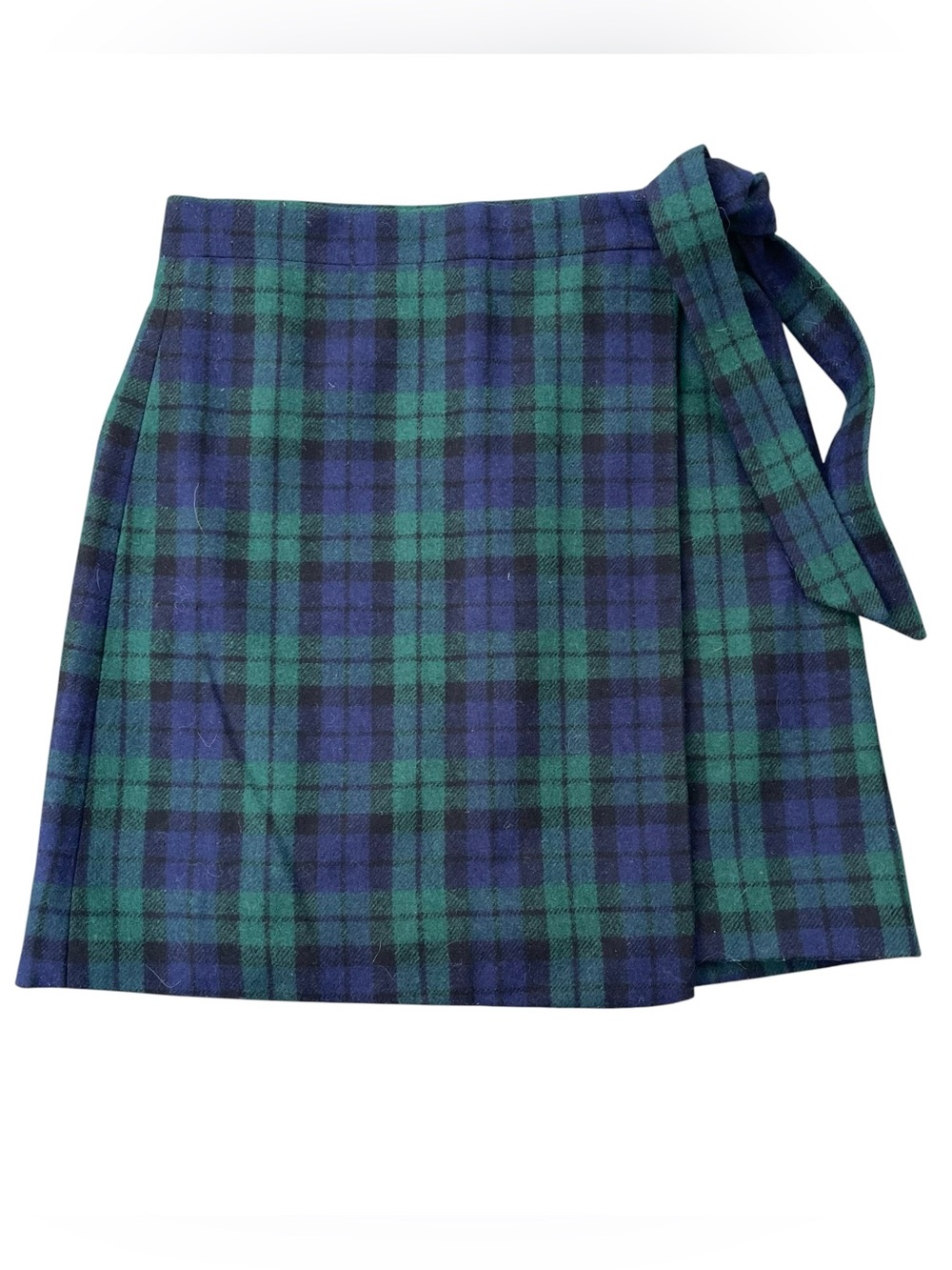 J.Crew Green Navy Plaid Wool‎ Blend Wrap Mini Skirt Size 00 preppy
